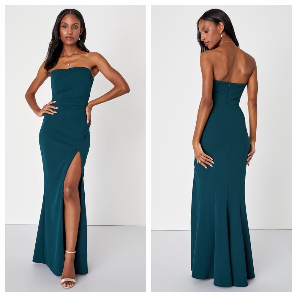 Lulu's Marvelous Entrance Emerald Green Pleated Strapless
Maxi Dress